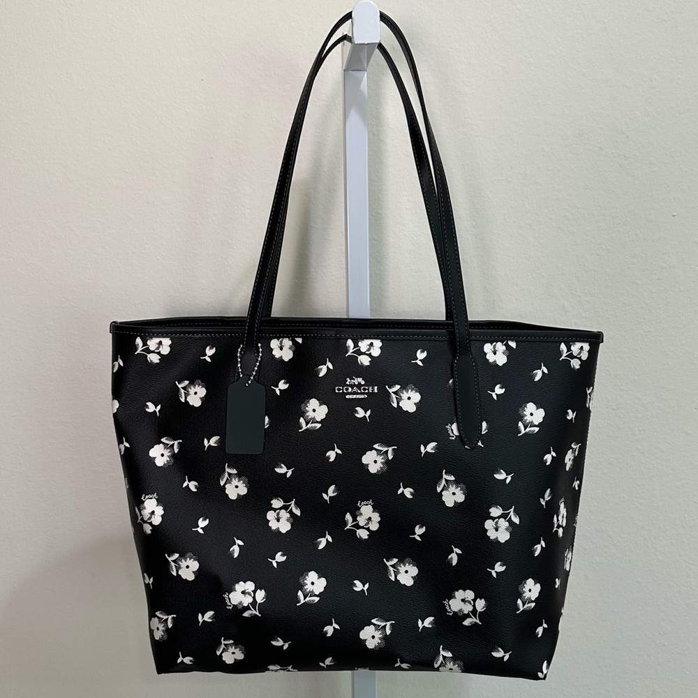 Coach Black Tote with White Floral Print